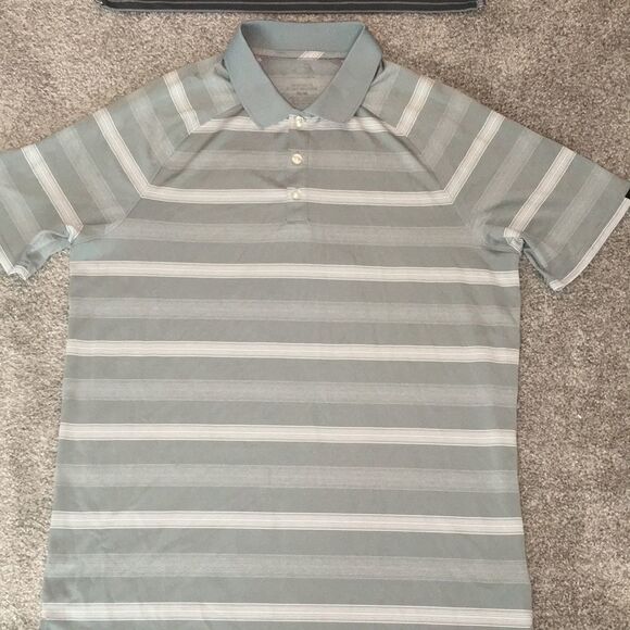 New Oakley Hydrolix Gray White stripe Golf Polo shirt M mens regular fit - Picture 1 of 5